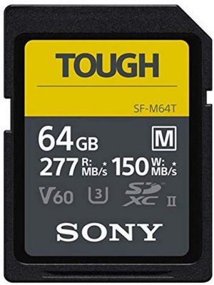 Sony Tough-M Series SDXC UHS-II Card 64GB, V60, CL10, U3, Max R277MB/S, W150MB/S (SF-M64T/T1)