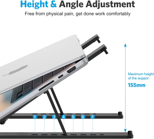 Portable Laptop Stand, OMOTON Laptop Stand for Desk Ergonomic 7-Levels Angles Adjustable Computer Stand, ABS Laptop Riser Holder Compatible with All Laptops(10-15.6″)