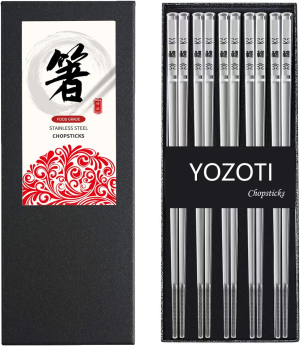 YOZOTI Stainless Steel Rainbow Color Chopsticks, Reusable Chopsticks, 5 Pairs Dishwasher Safe Metal Chopsticks, Easy to Use, Square Lightweight Chop Sticks – Gift Set(Dazzling)