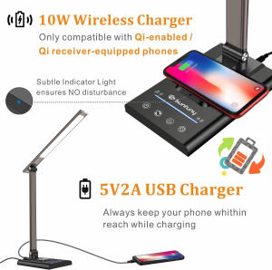 LED Desk Lamp 12W with Fast Wireless Charger & USB Charging Port, Led Desk Light with 35 Dimmable Adjustable Lighting, 40Min/1Hr Timer, Eye-Caring Bedside Lamp for Home Office, Reading, Study