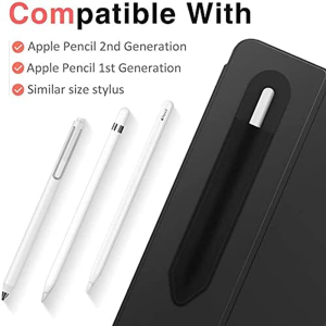 T Tersely Pencil Holder Sticker for Apple Pencil (1St and 2Nd Gen), Elastic Pocket [Stylus Pens Protected and Safe] Pouch Adhesive Sleeve Attached to Case for Stylus Pens – Black