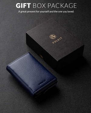 Credit Card Holder Genuine Leather Bifold Pop up Wallet with Banknote Compartment, ID Window & Coin Pocket(Cross Navy)