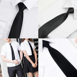 Weforu 2Pcs Black Tie Mens Clip on Ties,19.68Inch Solid Uniform Pre-Tied Adjustable Neck Strap Tie