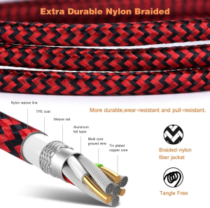 （2Pack ）Micro USB Cable 15Ft/5M, Extra Long Braided Andorid Charging Cords, Abetcabe 2Pack Colorful Micro USB to USB 2.0 for Android/Windows/Ps4/Samsung Galaxy S7 S6 plus S8 S9 S10 plus Note 8 9, LG G8 G7 V40 V20 V30, Gopro Hero 7 6 5, Moto,Nokia,Htc (Red Blue)