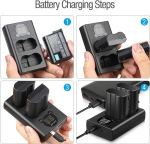 ENEGON EN-EL15 /En-El15A/En-El15B/En-El15C Battery Charger Set (1900Mah, 2 Pack), Smart LED Dual USB Charger Kit, Compatible with Nikon Z6, Z7,D780,D500, D600, D610, D750, D800, D810, D850, D7100