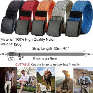 Belt for Men Women, No Metal Belt with YKK Plastic Buckle, Durable Breathable Waist Belt for Work Outdoor Cycling Hiking Skiing,Adjustable for Pants Size below 46Inches[53″Long1.5″Wide]