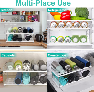 Water Bottle Organizer for Cabinet, 2-Shelf Adjustable Home Storage Rack Organizer for Kitchen Cabinets Countertop, Pantry, Fridge, Wine and Water Bottle Holder Organization