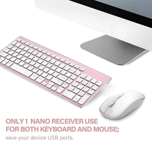 Wireless Keyboard and Mouse Combo, Stylish Compact Full-Size Keyboard and 1600 DPI Stream-Line Optical Mouse for PC, Desktop, Computer, Notebook, Laptop, Windows Xp/Vista/7/8/10 by Joyaccess-Pink