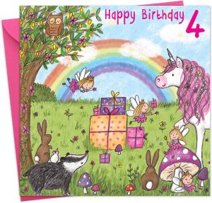 Twizler 4Th Birthday Card for Girl with Unicorn – Age 4 Birthday Card – Age 4 Card – Age 4 Girl Gifts – Childrens Birthday Card – Girls Birthday Card – Happy Birthday Card