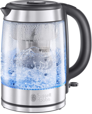 Russell Hobbs Brita Glass Kettle, RHK550, Brita Water Filter System, Premium Glass Finish, 1.7 L Capacity, Clear