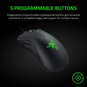 Razer Deathadder Essential Gaming Mouse: 6400 DPI Optical Sensor – 5 Programmable Buttons – Mechanical Switches – Rubber Side Grips – Classic Black