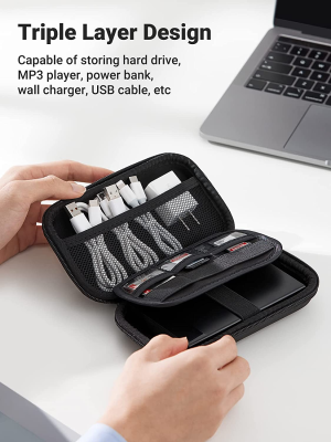 UGREEN External Hard Drive Case Bag, Travel Electronic Accessories Organizer Bag for 2.5 Inch Hard Drives, like Estern Digital, Toshiba, Seagate and Power Bank, USB Cable, Earphone, Cards and More.