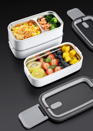 Kitment Bento Box, Stackable Lunch Boxes, 304 Stainless Steel Lunch Container for Adults Kids, Leakproof Dishwasher Microwave Safe, with Utensils Spoon, Fork, Chopsticks, Bag