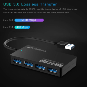 T Tersely 4-Port USB 3.0+2.0 Hub, Ultra Slim High Speed Data USB Hub Compact Expansion Smart Splitter for Macbook, Mac Pro/Mini, Imac, Surface Pro, XPS, Notebook PC, USB Flash Drives, Mobile HDD, More