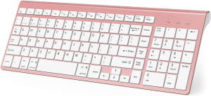 Wireless Keyboard Bluetooth, Bluetooth Keyboard with Number Pad, J JOYACCESS Dual Mode Slim Keyboard Connects up to 3 Devices for Imac/Mac,Macbook, Ipad,Laptop,Android,Windows-Pink