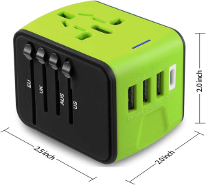 Disgian Travel Adapter, Universal International Power Adapter with 3USB Port and Type-C International Wall Charger Worldwide AC Power Plug for Multi-Nation Travel UK, EU, AU over 200 Countries (Green)