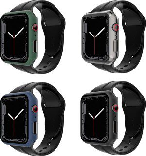 Simpeak 4-Colors Slim Hard Screen Protector Case Compatible with Apple Watch Series 9 8 7 41Mm, HD Clear, Full Protection Bumper Case Compatible with Iwatch 9 8 7, Green, Navy, Black, Clear (41Mm)