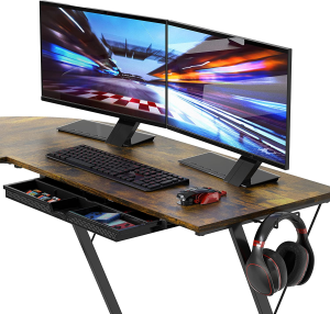 SHW Gaming L-Shaped Computer Desk with Monitor Stand