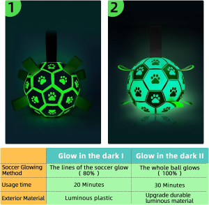 QDAN Glow in the Dark Dog Toys Soccer Ball with Straps, Interactive Dog Toys Puppy Birthday Gifts, Dog Tug Water Toy, Indoor/Outdoor Light up Dog Balls for Small & Medium Dogs（8 Inch Size 3）