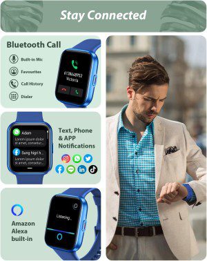 Smart Watch for Men Women with Call Answer/Dial, 1.7” DIY Screen Activity Tracker with Built-In Alexa, 60 Sport Modes Heart Rate/Spo2/Sleep Monitor Pedometer Alarm Weather Smartwatch for Android Ios