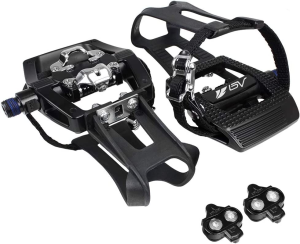 BV Bike Pedals Shimano Spd/Look Delta Compatible 9/16” with Toe Clips – Peloton Pedals for Regular Shoes – Toe Cages for Peloton Bike – Exercise Bike Pedals – Universal Fit Bicycle Pedal