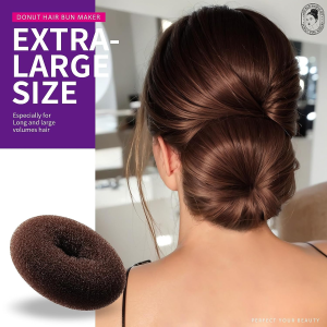 Donut Hair Bun Maker 7 Pieces, Teenitor Ring Style Bun Maker Set with (1 Extra-Large, 2 Large, 2 Medium and 2 Small), 5 Pieces Hair Elastic Bands, 20 Pieces Hair Pins, Dark Brown