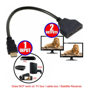 JSER HDMI Male to 2 HDMI Female 1 in 2 Out Splitter Cable Adapter Converter