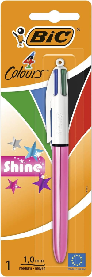 BIC 4 Colours Shine Retractable Ball Pens Medium Point (1.0 Mm) – Assorted Barrel Colour, Pack of 1 Pen (110561175)