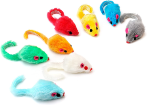 Chiwava 36PCS 4.1” Furry Cat Toy Mice Rattle Small Mouse Kitten Interactive Play Assorted Color