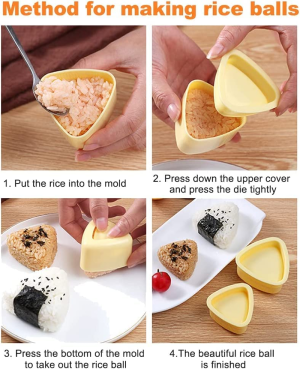 Yessmi Onigiri Triangle Sushi Press Mold Mold,Sushi Making Kit Meat Musubi Maker Mold, 4Pcs Rice Form Molds (JPY8965)