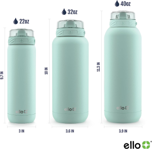 Ello Cooper Vacuum Insulated Stainless Steel Water Bottle with Soft Straw and Carry Loop, Double Walled, Leak Proof, Yucca, 32Oz