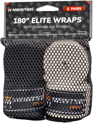 Meister Elite 180″ Premium Adult Hand Wraps for MMA & Boxing – 2 Pair Pack W/Mesh Bag