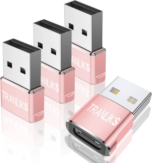 TRANLIKS USB to USB C Adapter, USB Type C Female to USB a Male Converter, Supports Charging and Data Transmission(4 Pack Pink)