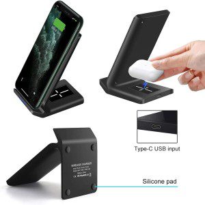 2 in 1 Wireless Charger 15W Fast Wireless Charger Stand Compatible with iPhone 14 15 Pro Max/13 Pro/12/11/XS MAX/XR/8,Airpods 2/3/Pro,Wireless Charging Dock for Samsung Galaxy S22/S21/S20/Note/Buds