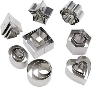 24-Piece Stainless Steel Mini Geometric Shaped Cookie Biscuit Cutter Set Square Heart Triangle round Flower Star Baking Molds to Cut Out Pastries, Dough, Pie Crust,Fruit,Fondant & Clay (Hexagon)