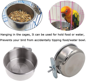 Tfwadmx 2 Pack Bird Feeding Dish Cups, Parrot Food Bowl Clamp Holder – Stainless Steel Coop Cup, Bird Cage Water Bowl for Parakeet African Greys Conure Cockatiels Lovebird Budgie Chinchilla