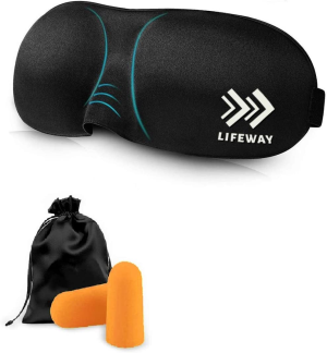 LIFEWAY Sleep Mask Eye Mask for Men Women – 3D Sleep Mask Eye Mask with Ear Plug and Travel Pouch – Best Night Blindfold for Travel, Spa, Naps, Airplane, Meditation (Black)