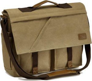 Messenger Bag for Men, Kasqo Vintage Water Resistant Canvas Satchel 15.6-17 Inch Laptop Briefcase Shoulder Bag for Work Business School