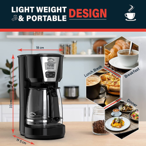 AUSPURE Coffee Maker, 12 Cup, Programmable Drip Filter Coffee Machine with Keep-Hot, Strength Control, LCD Display, Permanent Mesh Filter, Sleek Black Design, Ausbrew-1812