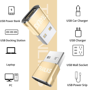 TRANLIKS USB to USB C Adapter, USB Type C Female to USB a Male Converter, Supports Charging and Data Transmission(4 Pack Gold,High Stability)