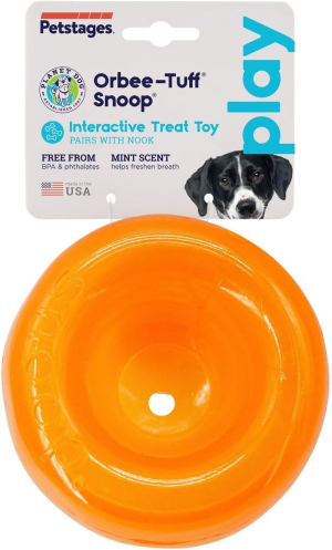 Planet Dog Orbee-Tuff Snoop – Tough and Durable Interactive Dog Ball Treat Dispenser Game – Brain Stimulating Puzzle and Treat Holder Toy for Dogs, Orange