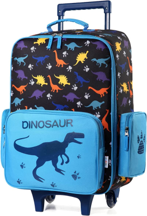 Kids Luggage for Boys,Vaschy Cute Rolling Travel Carry on Suitcase for Toddlers/Children with Wheels 18Inch Dinosaur