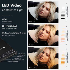 NEEWER LED Selfie Light with Front & Back Phone Clip, High Power 60 LED 2000Mah Rechargeable CRI 95+, 3 Light Modes, Portable Clip on Light for Phone/Tablet/Laptop, Zoom Call Tiktok Video Fill Light