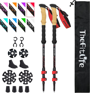 Thefitlife Carbon Fiber Trekking Poles – Collapsible and Telescopic Walking Sticks with Natural Cork Handle and Extended EVA Grips, Ultralight Nordic Hiking Poles for Backpacking Camping