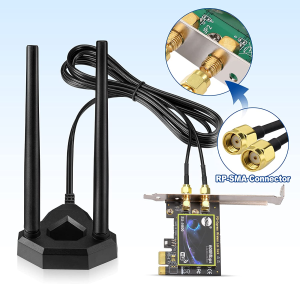 Eightwood Dual Band Wifi Antenna 2.4Ghz 5Ghz RP-SMA Wifi Antennae with 2M Extension Cable for PC Desktop Computer PCI Pcie Wifi Bluetooth Card Wireless Network Router