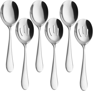 Large Serving Spoons, 6 Pieces Stainless Steel Spoon Set Includes 3 Serving Spoons and 3 Slotted Serving Spoons, Buffet Serving Utensils, Catering Serving Utensils for Party Banquet，Dishwasher Safe