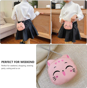 KESYOO Cat PU Leather Handbag Women Girl Cartoon Crossbody Bag Canvas Purse Creative Handbag for Outdoor School Travel Office Pink