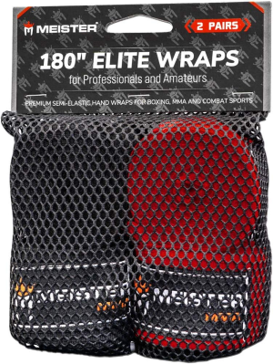 Meister Elite 180″ Premium Adult Hand Wraps for MMA & Boxing – 2 Pair Pack W/Mesh Bag