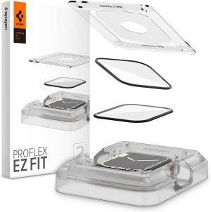 SPIGEN Proflex EZ Fit Tempered Glass Screen Protector Designed for Apple Watch Series 9/8/7 (41Mm) [2-Pack] – Black