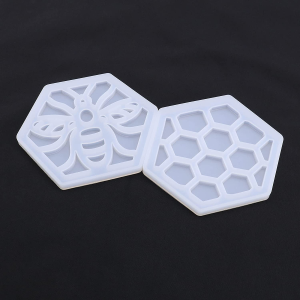 2PCS Bee Honeycomb Resin Coaster Moulds Cup Mat Silicone Casting Mould Hexagon Hollow Mould for Resin Polymer Clay Plaster Wax Craft Making Supplies